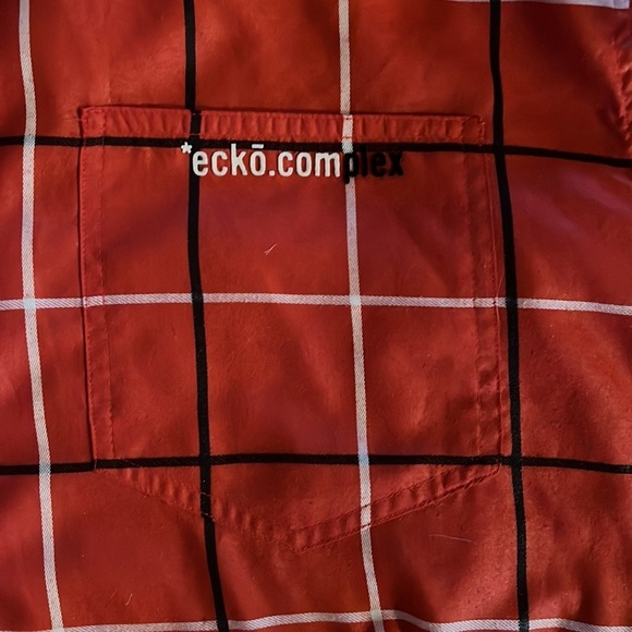 Echo complex red/black/white pattern button down shirt. Men’s XXL. - Picture 14 of 14